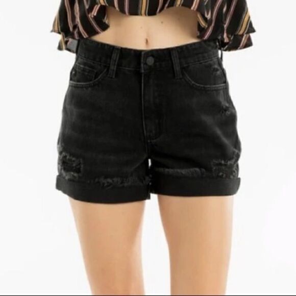 KANCAN BLACK RIPPED CUFFED SHORTS SIZE 5/26 - Picture 7 of 7